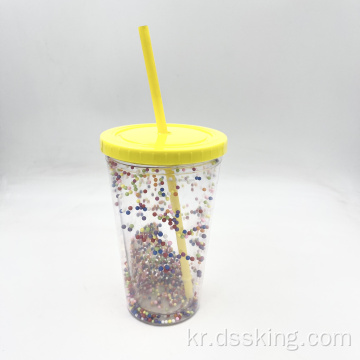 450ml 다채로운 거품 작은 공 빨대 컵 포트 가능한 친환경 커피 마시는 병 여행 식수 컵 클리어 더블 월